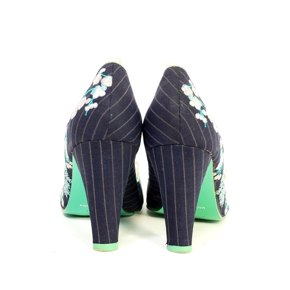 Irregular Choice Lace Trimmed Blue Pinstripe Heels - Picture 5 of 7